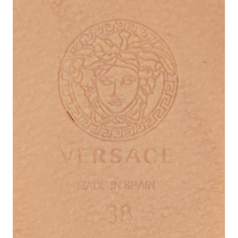 37 & 38 NEW $495 VERSACE Orange Leather LA MEDUSA LOGO Espadrille SUMMER FLATS MULES