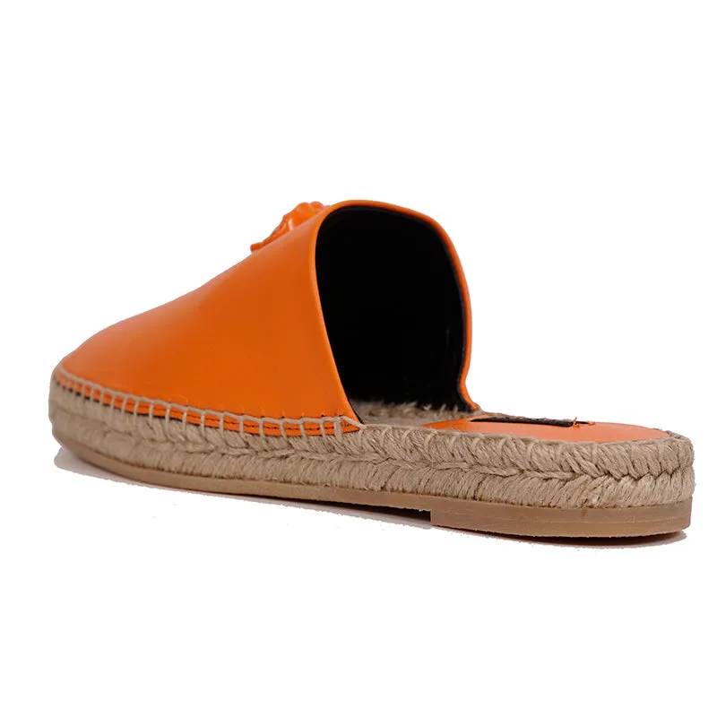 37 & 38 NEW $495 VERSACE Orange Leather LA MEDUSA LOGO Espadrille SUMMER FLATS MULES