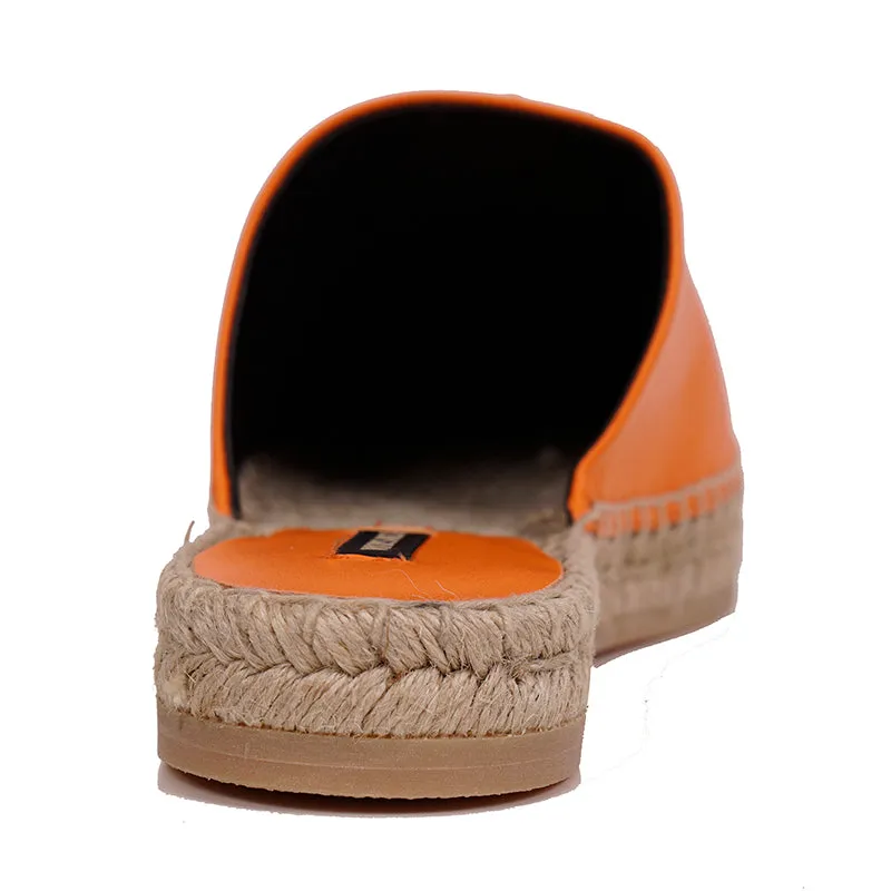 37 & 38 NEW $495 VERSACE Orange Leather LA MEDUSA LOGO Espadrille SUMMER FLATS MULES