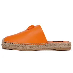 37 & 38 NEW $495 VERSACE Orange Leather LA MEDUSA LOGO Espadrille SUMMER FLATS MULES