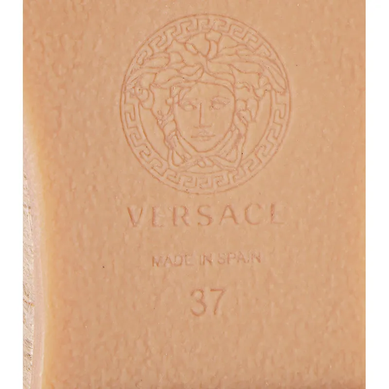 37 & 38 NEW $495 VERSACE Orange Leather LA MEDUSA LOGO Espadrille SUMMER FLATS MULES