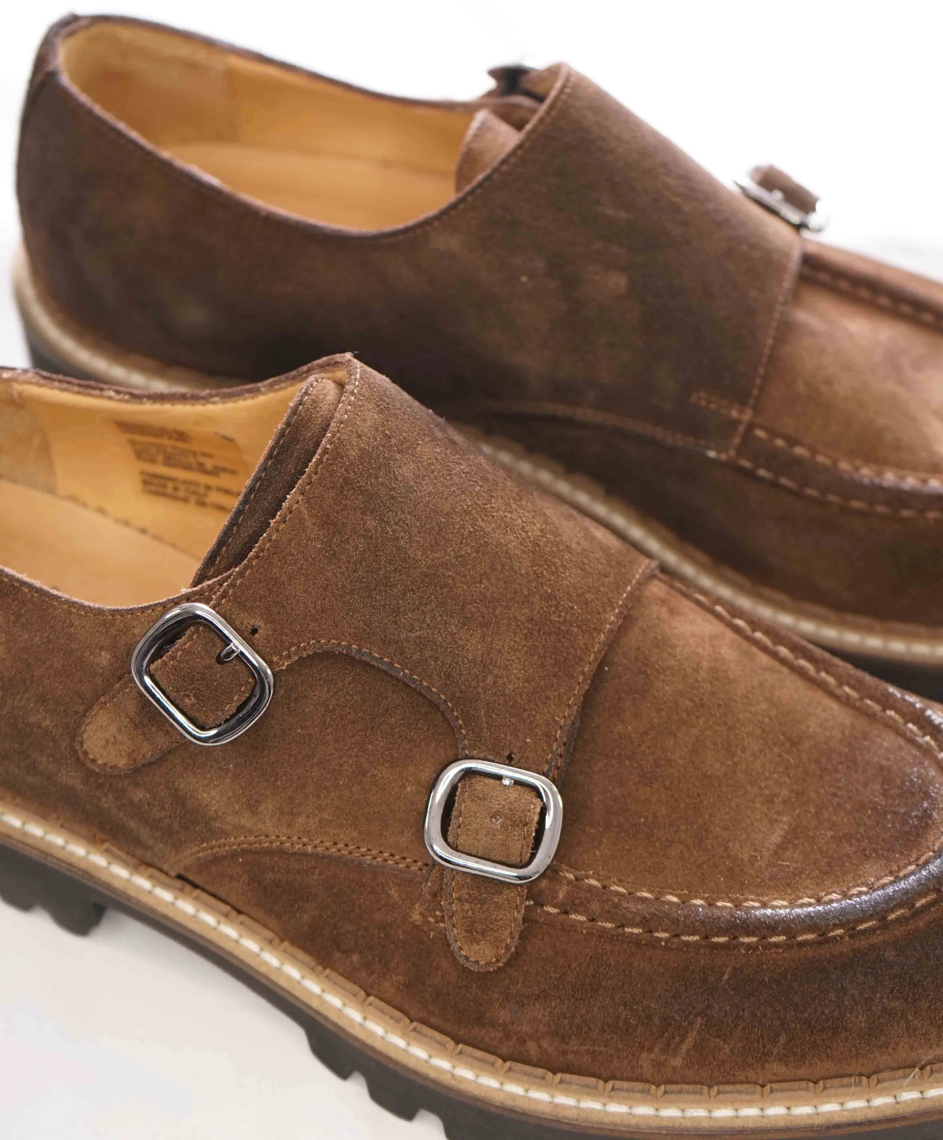 $795 ELEVENTY - Brown Monk Strap Loafers Distressed Brown Suede - 9 US (42EU)