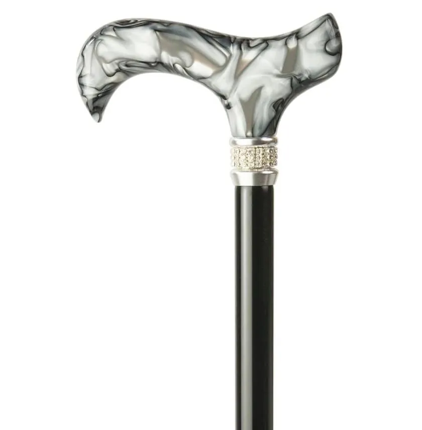 ADJUSTABLE CANE-Crystal Collar Black Marble Acrylic