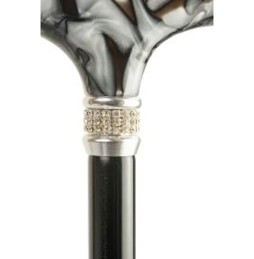 ADJUSTABLE CANE-Crystal Collar Black Marble Acrylic