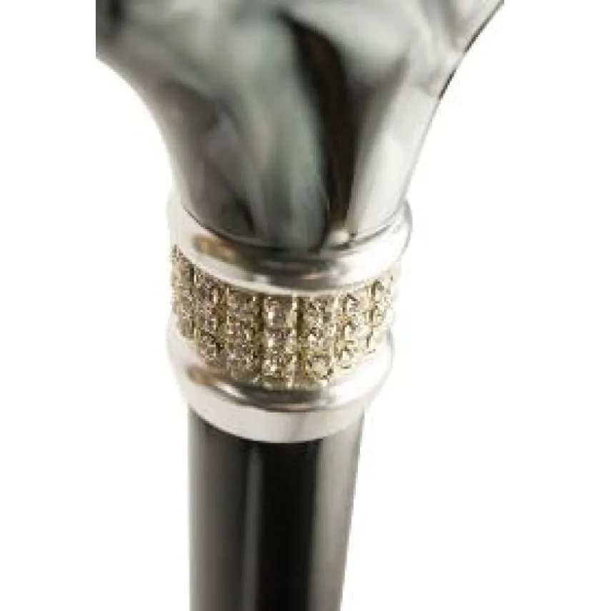 ADJUSTABLE CANE-Crystal Collar Black Marble Acrylic