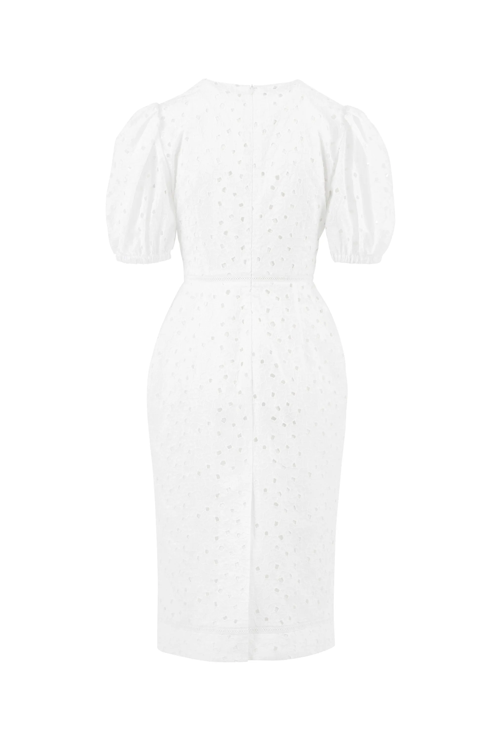 AFZELIA WHITE FLORAL BRODERIE ANGLAISE COTTON-POPLIN PENCIL DRESS