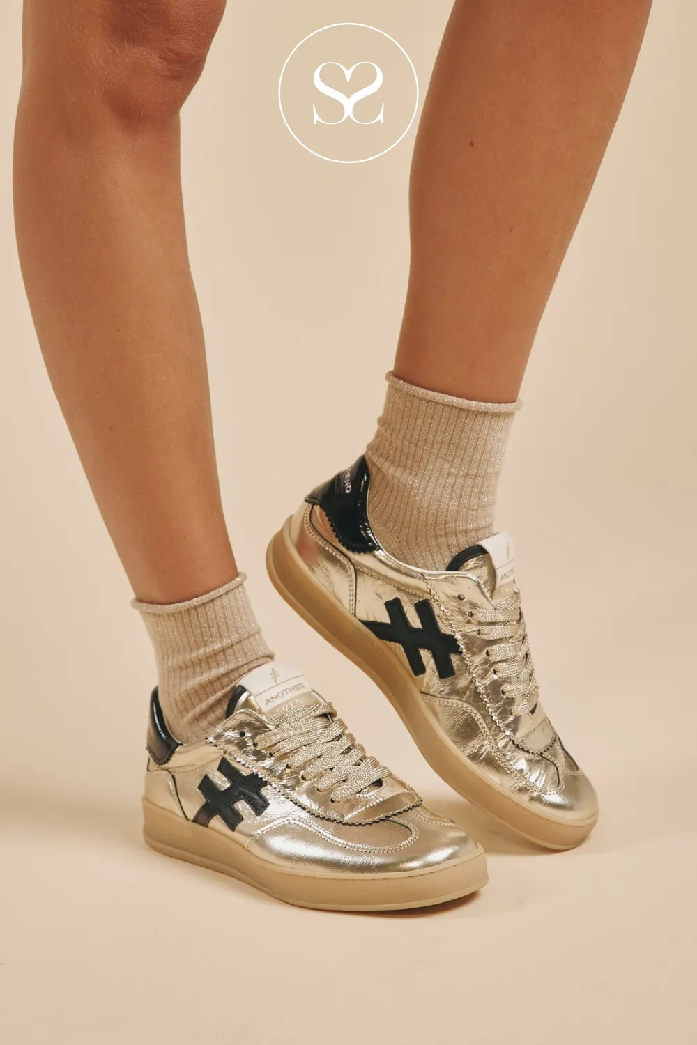 ANOTHER TREND A032 ICONIC GOLD AND BLACK METALLIC LEATHER TRAINER