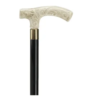 'Antique simulated Ivory' Derby Fritz Walking Cane with 36" Black Shaft (Ivory Replica)