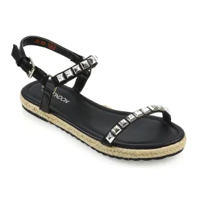 Ashden Studded Flat Cork Sole Summer Sandals With Ankle Strap in Black