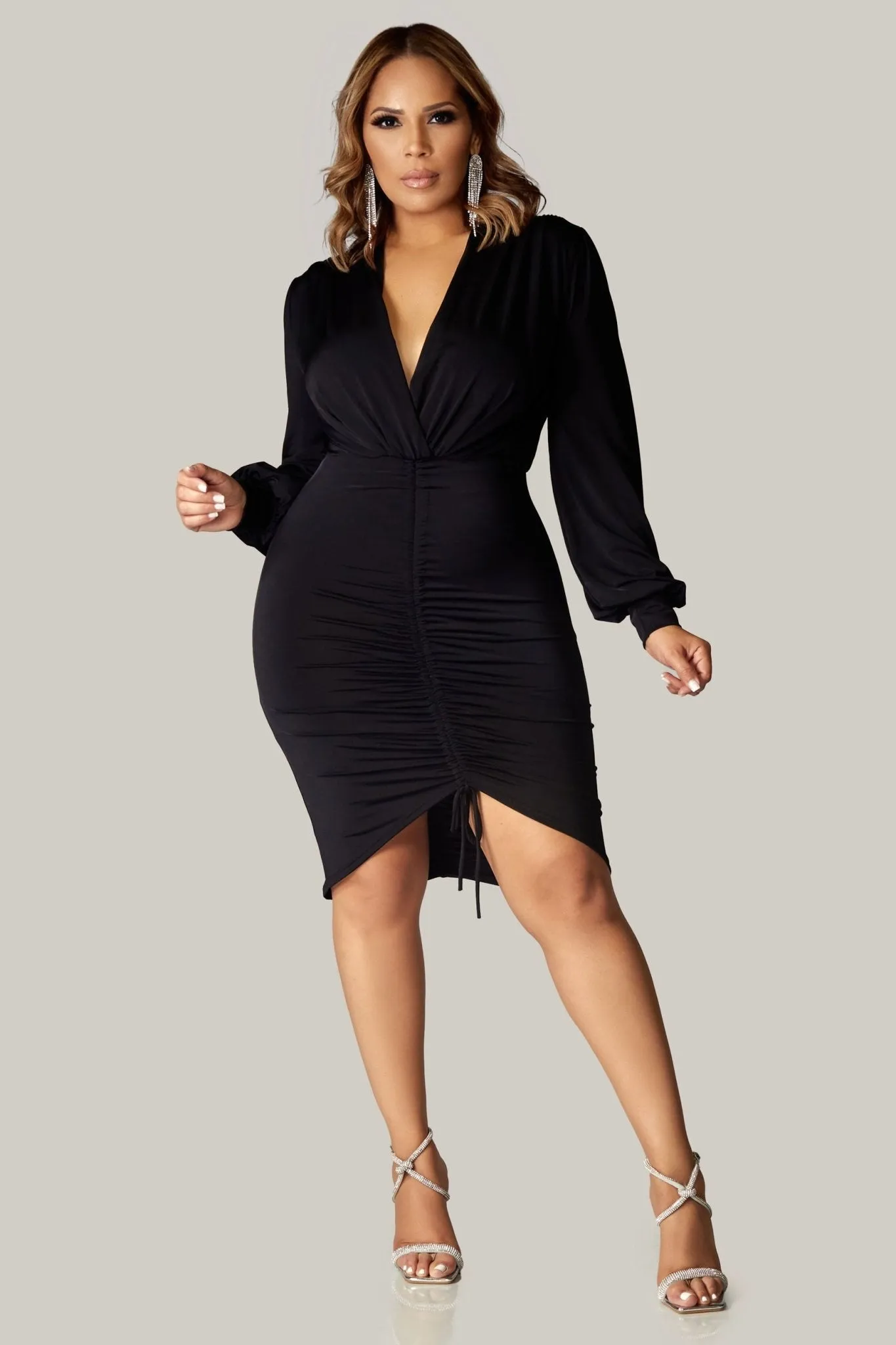 Azalea Ruched Front Long Sleeves Dress