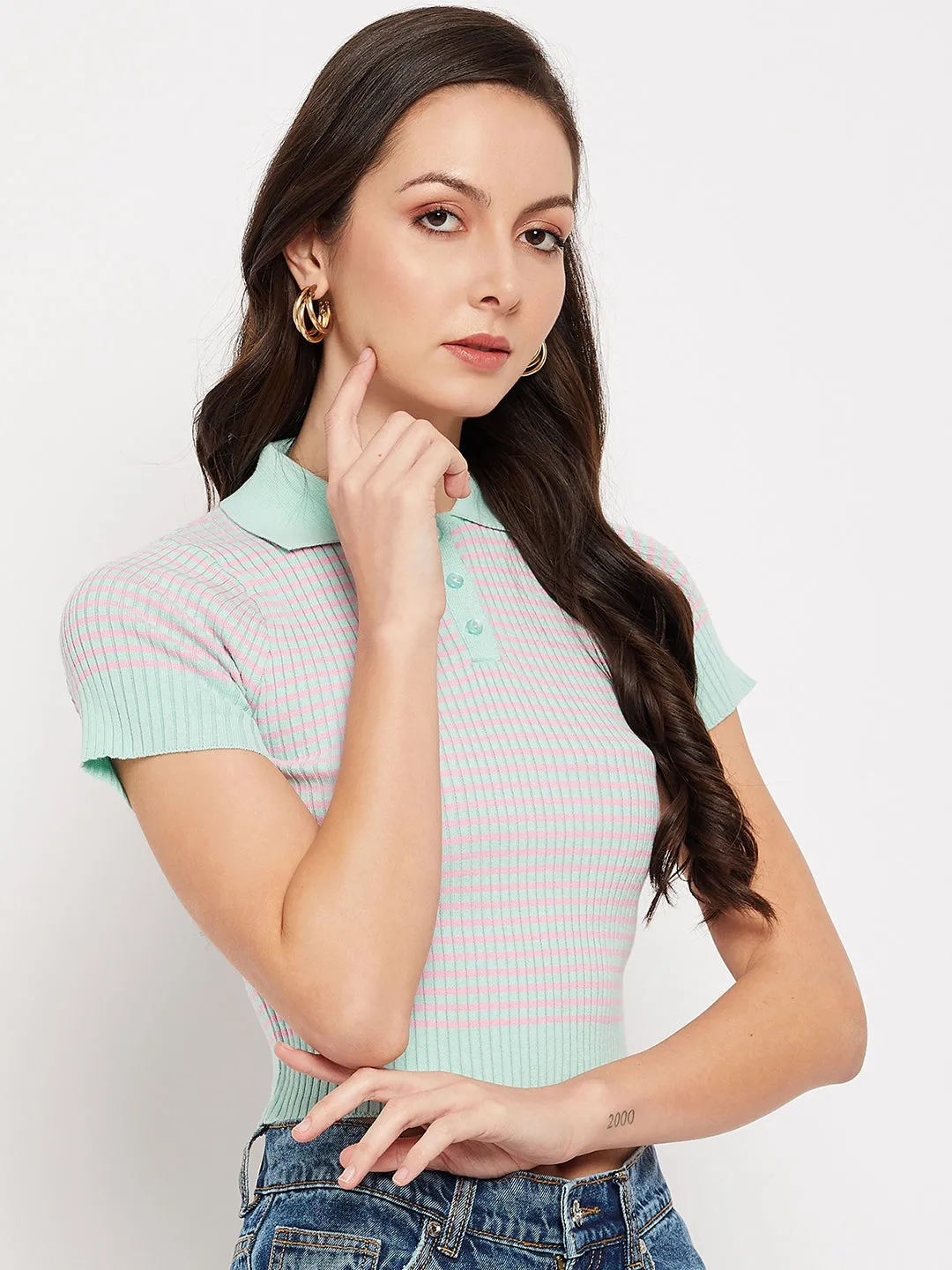 Camla Barcelona Peach Spread Collar Crop Top