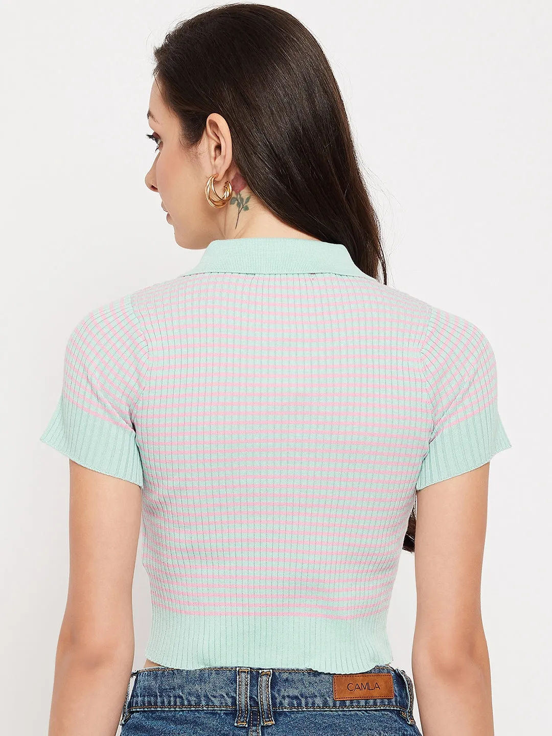 Camla Barcelona Peach Spread Collar Crop Top