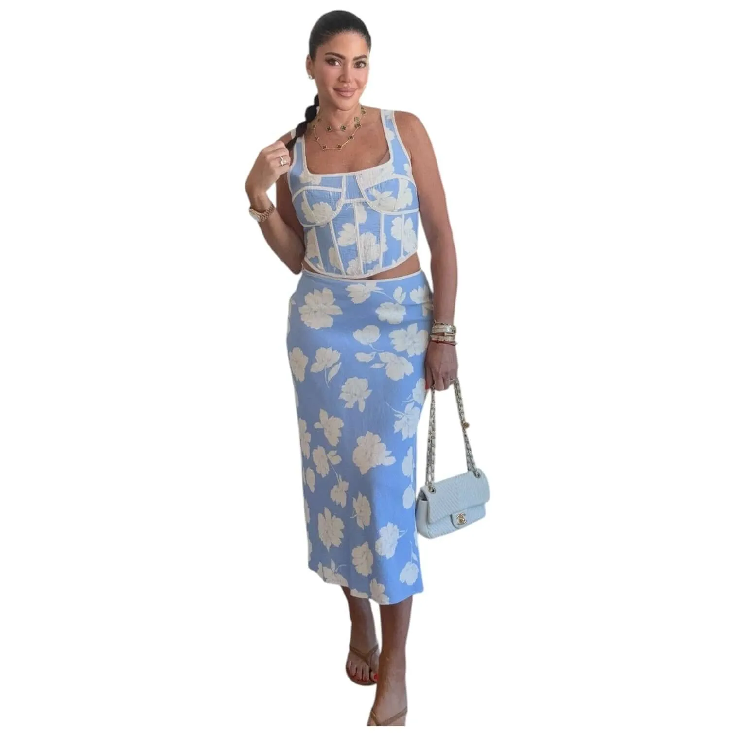 Chic Floral Corset Skirt Set