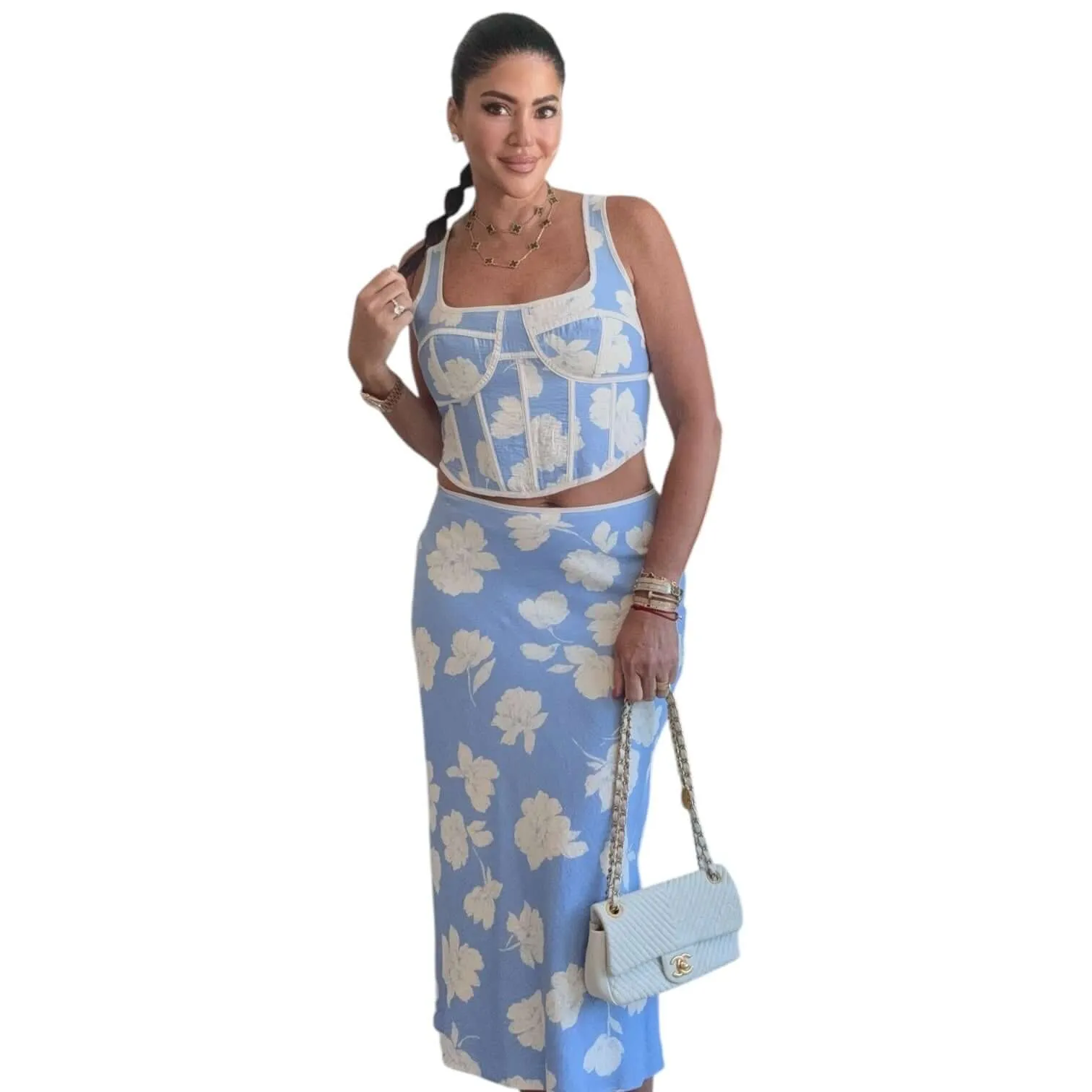 Chic Floral Corset Skirt Set