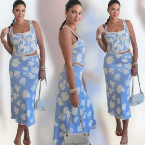 Chic Floral Corset Skirt Set