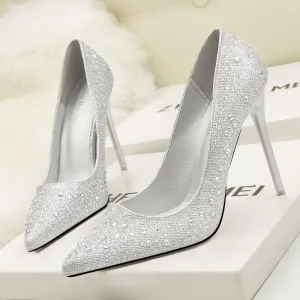 Chicvane Womens Shine Rhinestones Pointed Toe Stiletto Heel Bridal Pumps