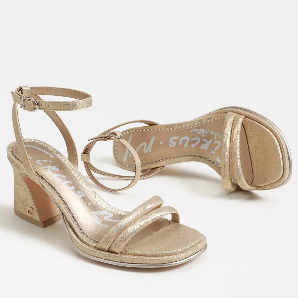 Circus NY by Sam Edelman Holly Block Heel Sandal in Soft Gold Fabric