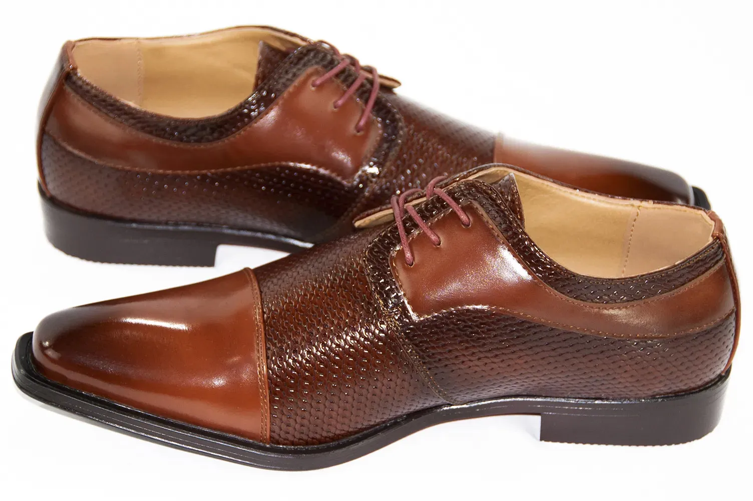 Cognac Leather Cap-Toe Dress Lace-Ups