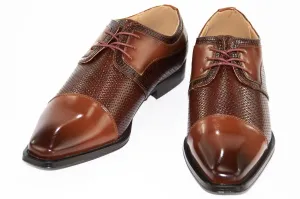 Cognac Leather Cap-Toe Dress Lace-Ups