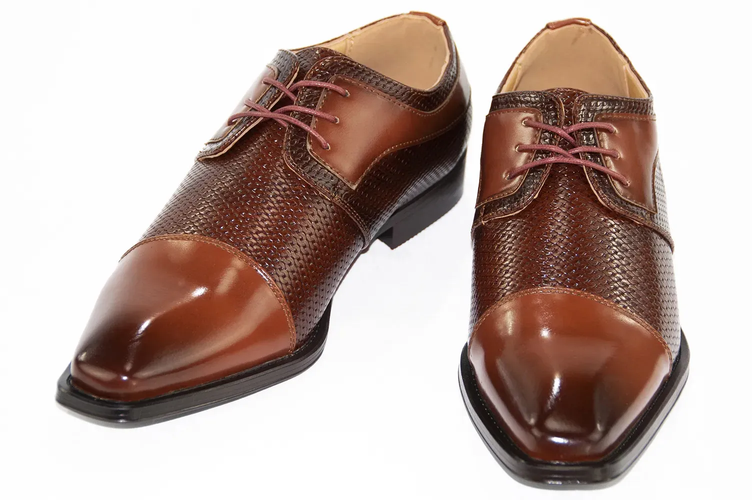 Cognac Leather Cap-Toe Dress Lace-Ups