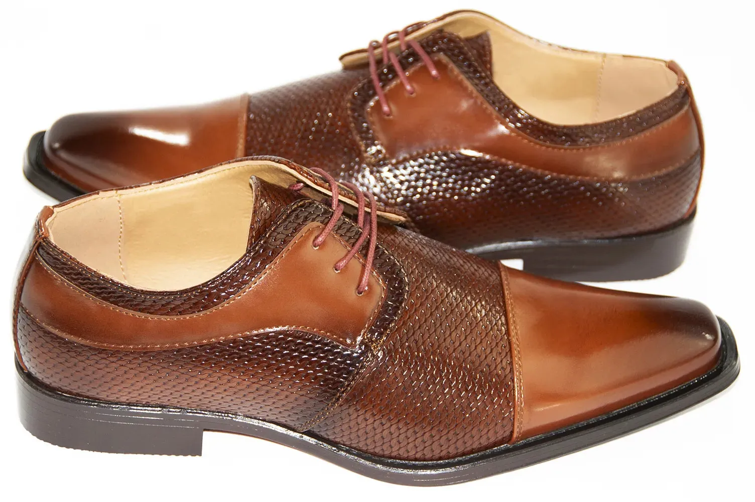 Cognac Leather Cap-Toe Dress Lace-Ups