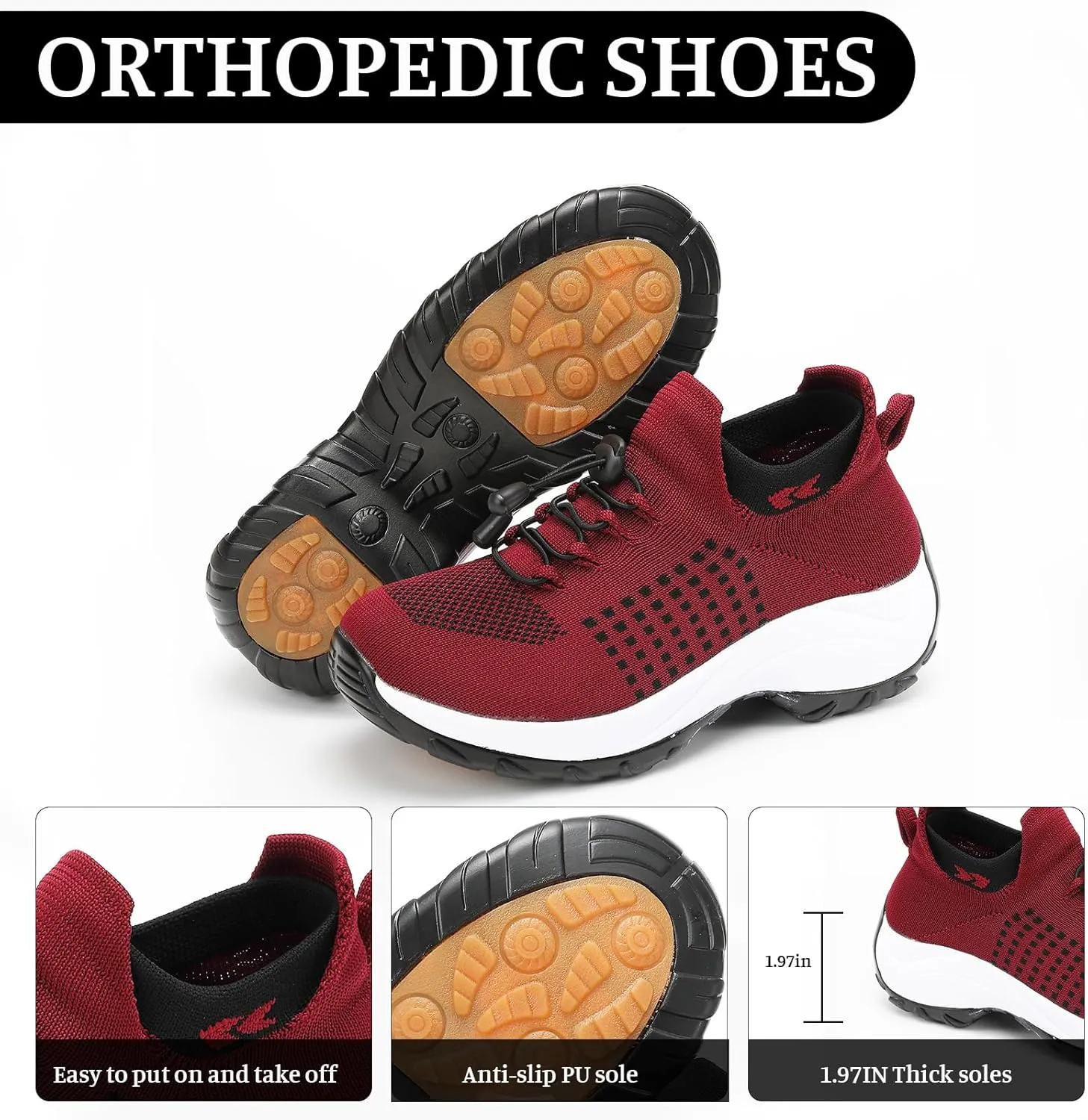 Comfort Wear Orthowear Shoes for Women Men, Breathable Orthopedic Sneakers, Comfortwear Ortho Shoes, Women Plantar Fasciitis Shoe, Air Cushion Slip-On Orthopedic Diabetic Walking Sneaker Thick Bottom