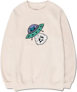 CORIRESHA Alien Spaceship Abduction Cat Funny Unisex Space Pullover Sweatshirt