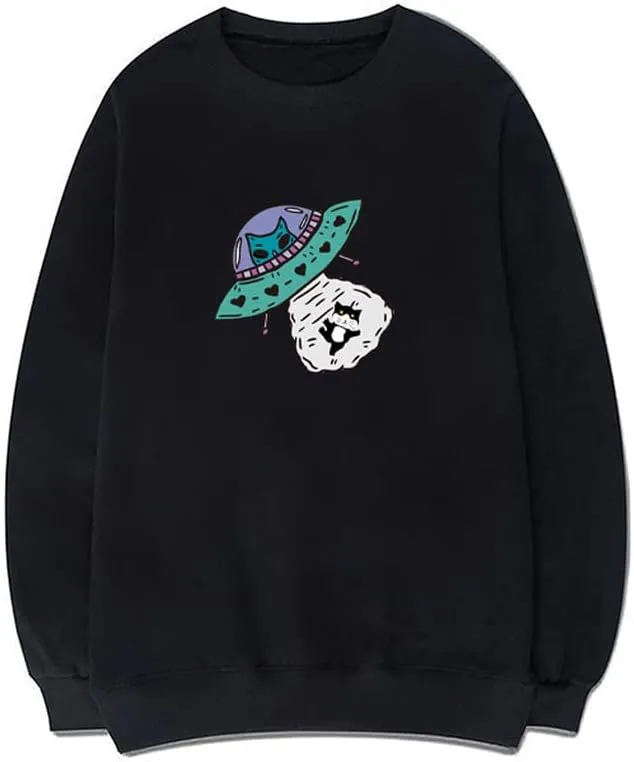 CORIRESHA Alien Spaceship Abduction Cat Funny Unisex Space Pullover Sweatshirt