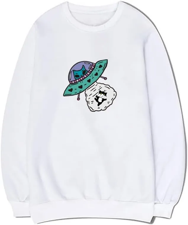 CORIRESHA Alien Spaceship Abduction Cat Funny Unisex Space Pullover Sweatshirt