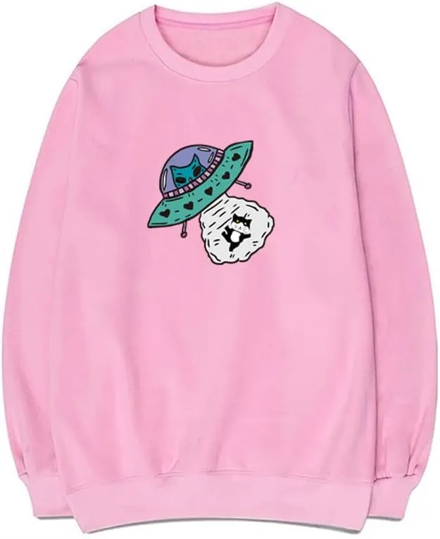 CORIRESHA Alien Spaceship Abduction Cat Funny Unisex Space Pullover Sweatshirt