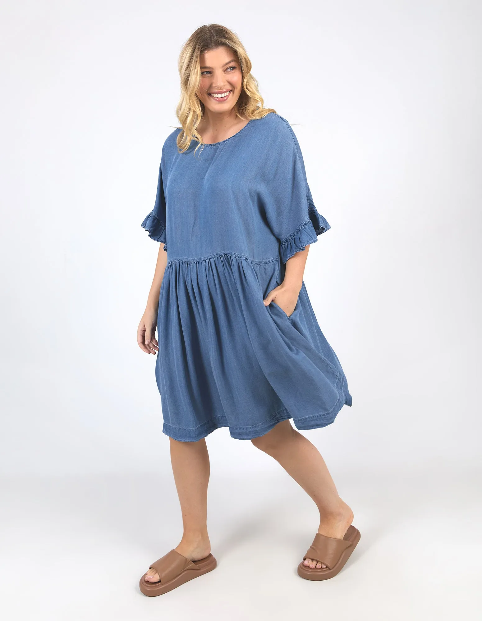 Elm Charlie Chambray Dress Blue Wash