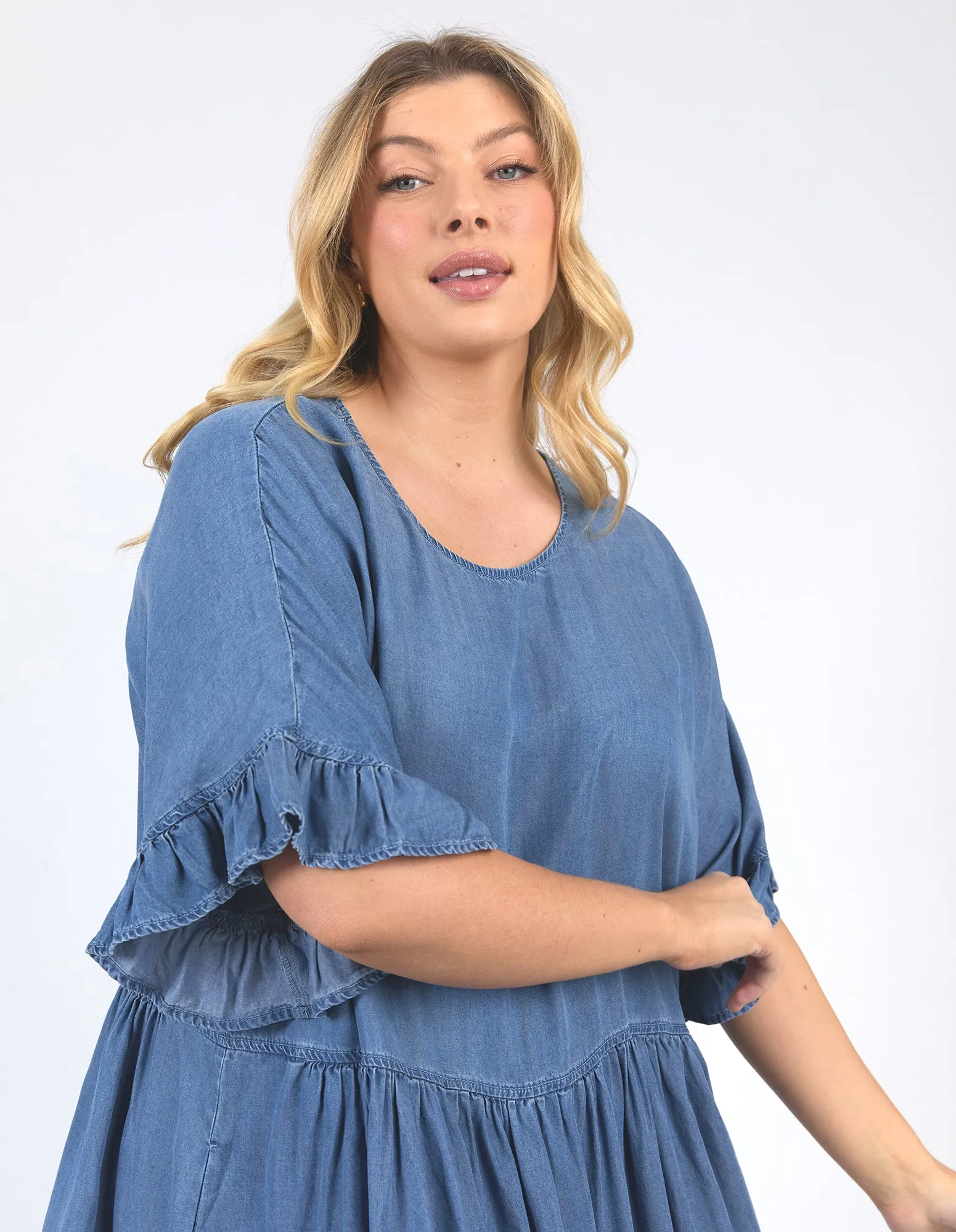 Elm Charlie Chambray Dress Blue Wash