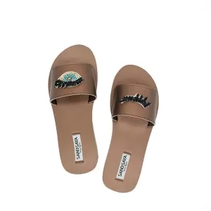 Eyes- Waterproof Espadrille Flat Black and Blue Rhine Stone Beads Embellished