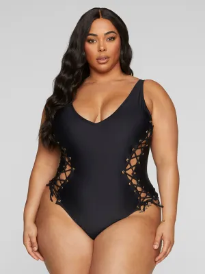 Fashion To Figure - Myla Lace-Up Detail One-Piece Swimsuit