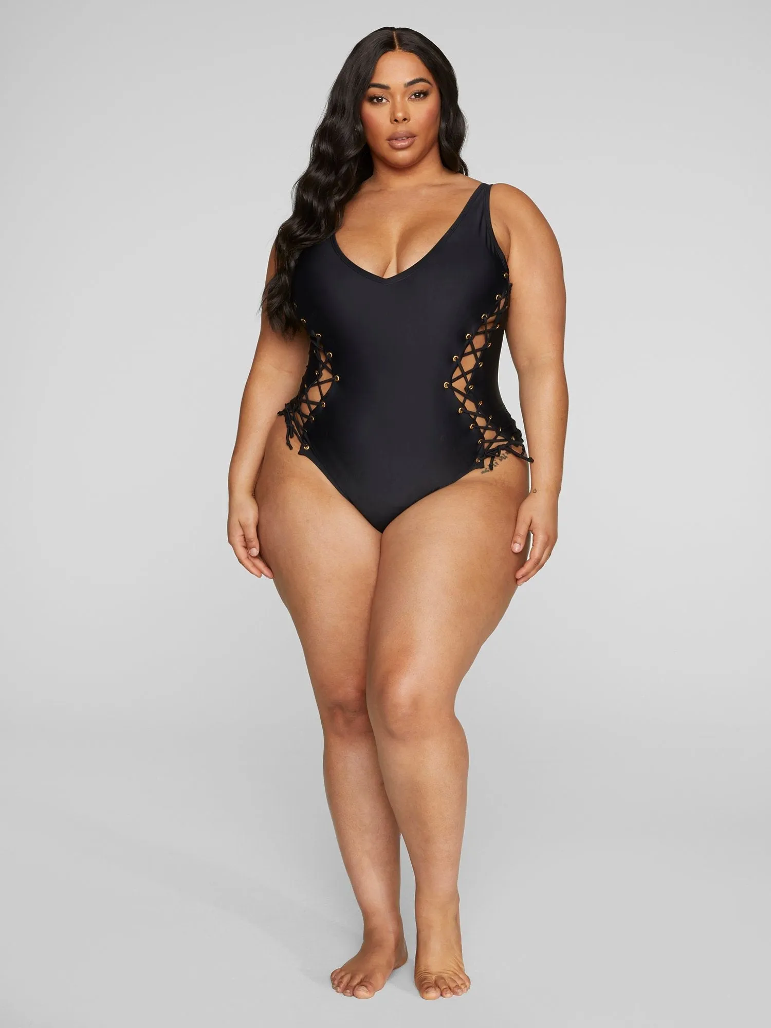 Fashion To Figure - Myla Lace-Up Detail One-Piece Swimsuit