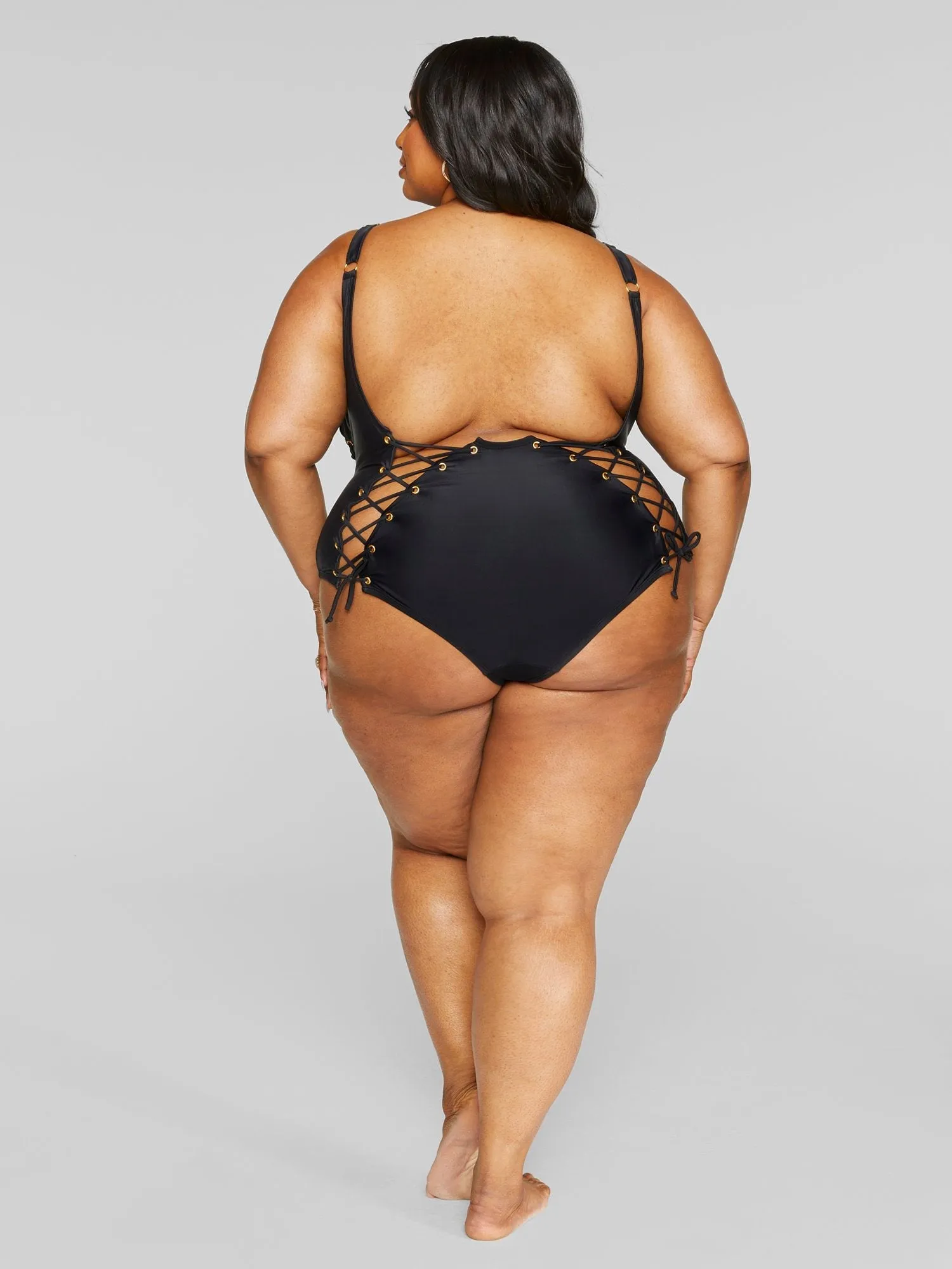 Fashion To Figure - Myla Lace-Up Detail One-Piece Swimsuit