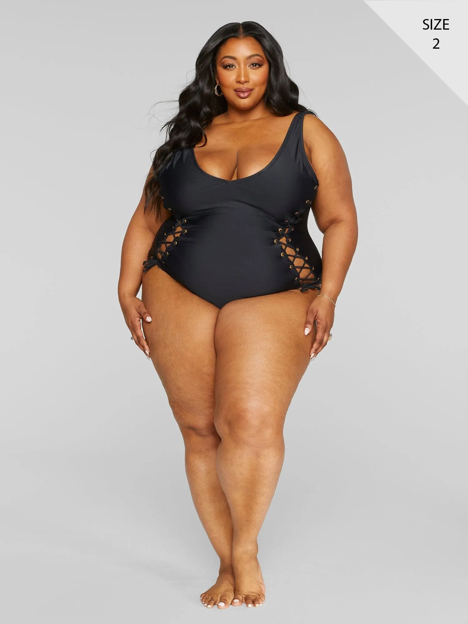 Fashion To Figure - Myla Lace-Up Detail One-Piece Swimsuit