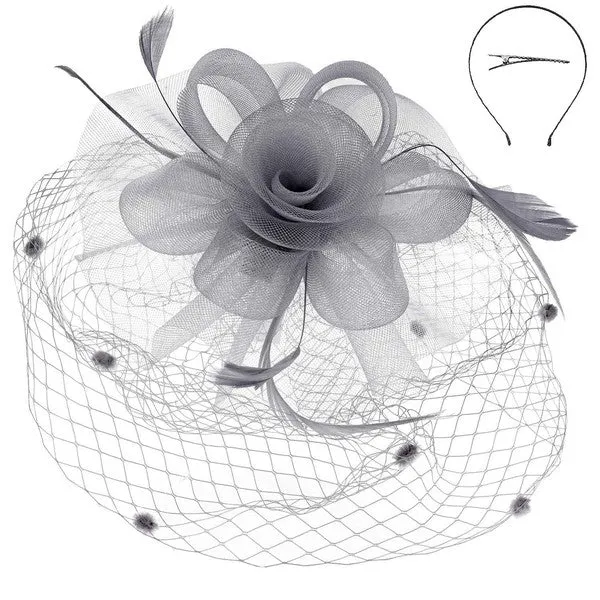 Floral Mesh Netting Veil Fascinator W Headband
