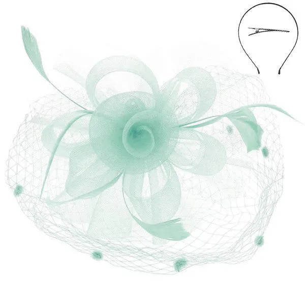 Floral Mesh Netting Veil Fascinator W Headband