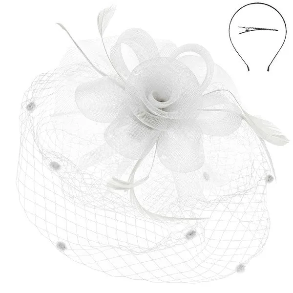 Floral Mesh Netting Veil Fascinator W Headband