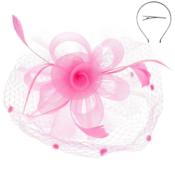 Floral Mesh Netting Veil Fascinator W Headband