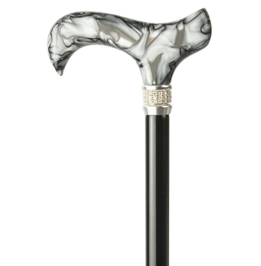 FOLDING CANE-Crystal Collar Black Marble Acrylic