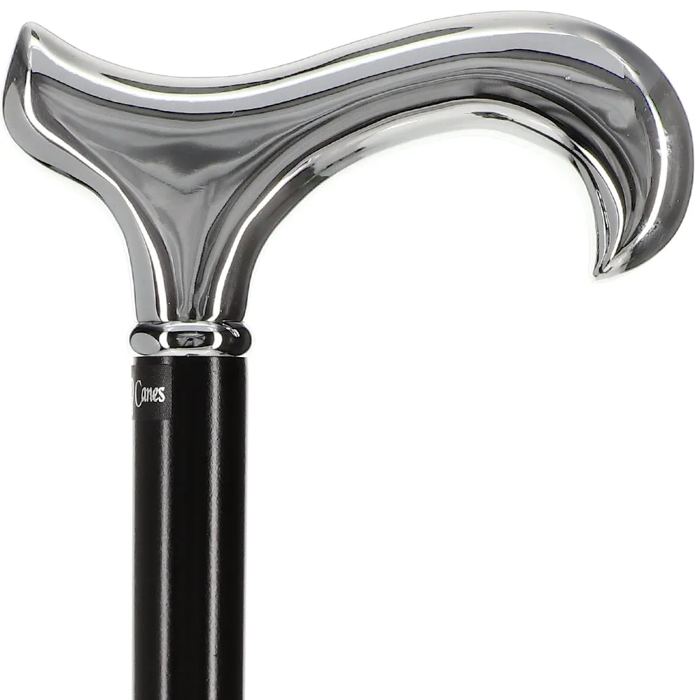 Formal Chrome Derby Cane, Black Beechwood & Silver Collar