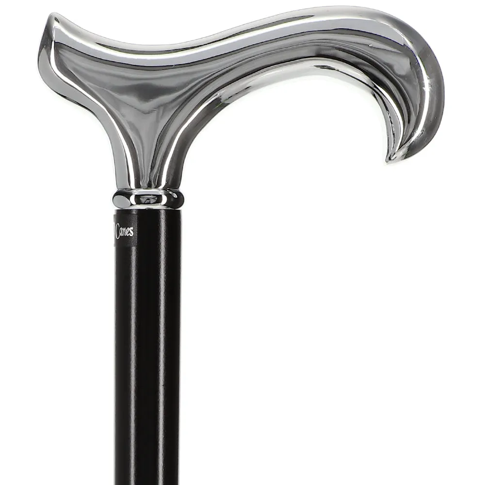 Formal Chrome Derby Cane, Black Beechwood & Silver Collar