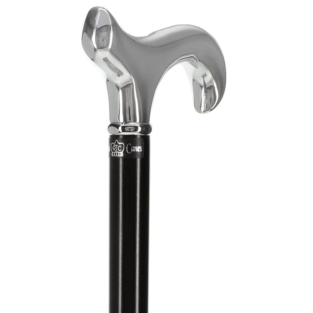 Formal Chrome Derby Cane, Black Beechwood & Silver Collar