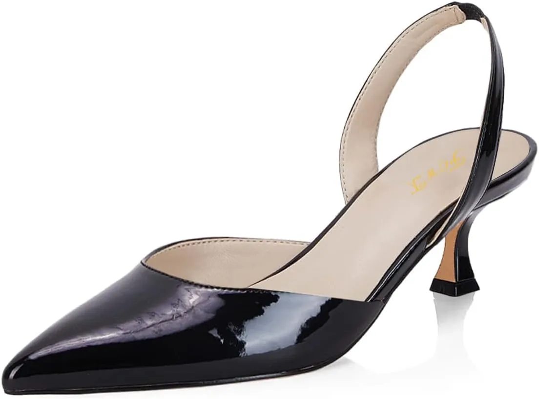 FOWT Women Pointed Toe Slip On Pumps Sexy Kitten Low Heel Slingback Comfortable Daily Shopping Proms Dancing Dress Shoes Size 4-16 US