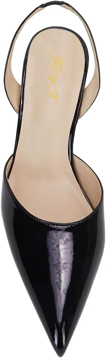 FOWT Women Pointed Toe Slip On Pumps Sexy Kitten Low Heel Slingback Comfortable Daily Shopping Proms Dancing Dress Shoes Size 4-16 US