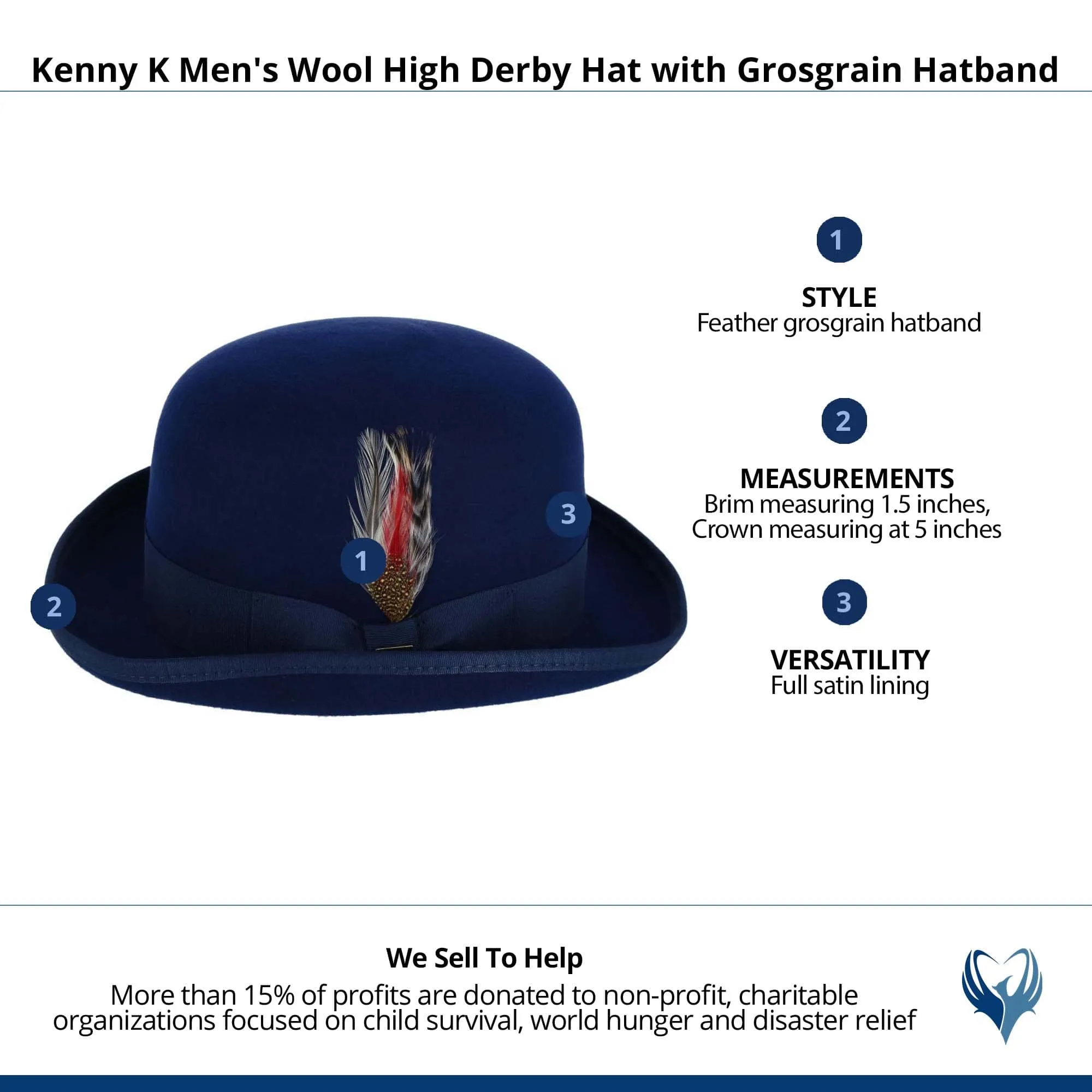 Kenny K Men's Wool High Derby Hat with Grosgrain Hatband
