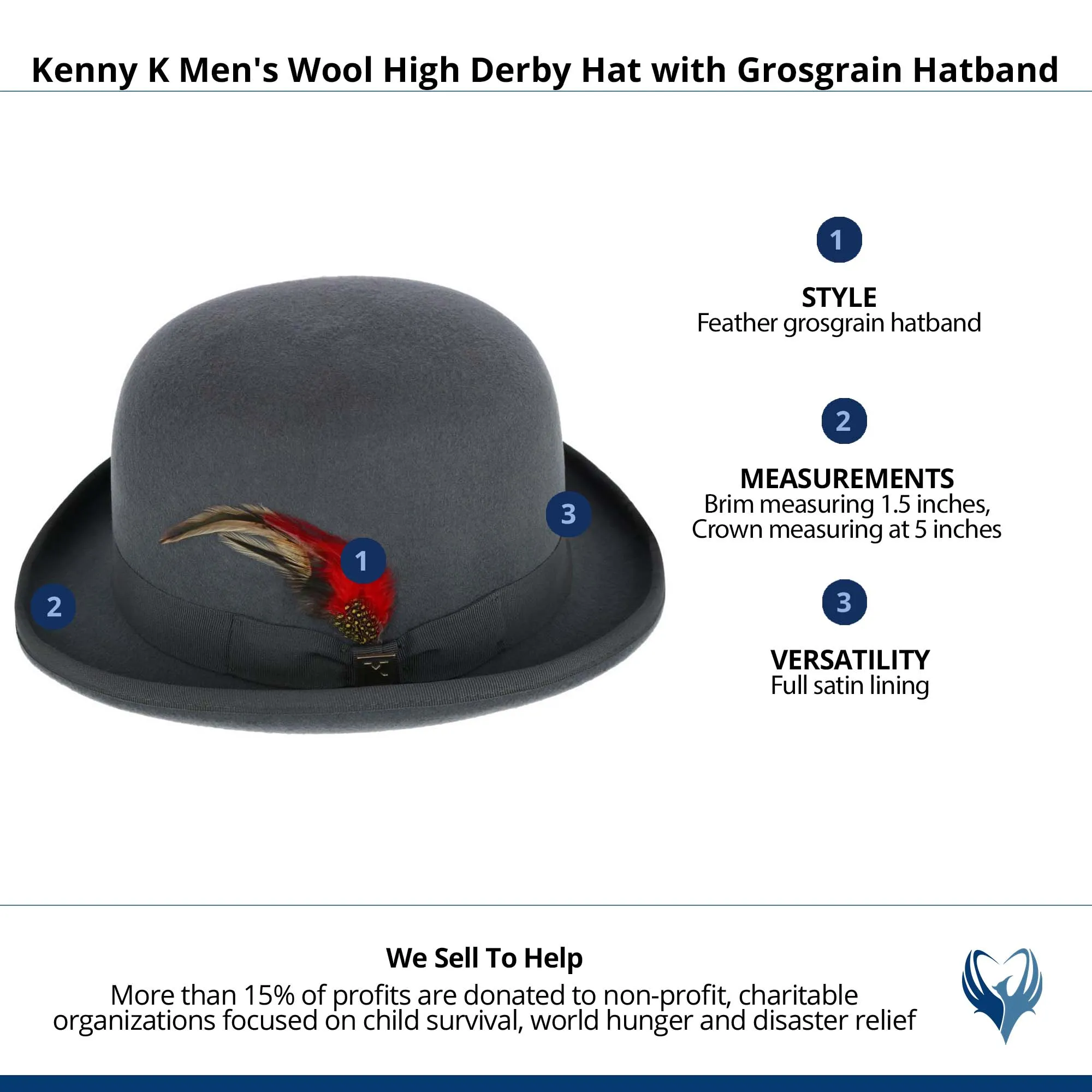 Kenny K Men's Wool High Derby Hat with Grosgrain Hatband