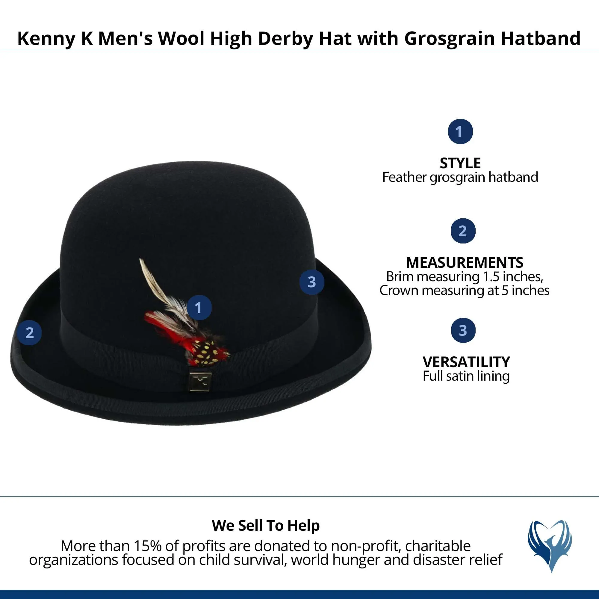 Kenny K Men's Wool High Derby Hat with Grosgrain Hatband